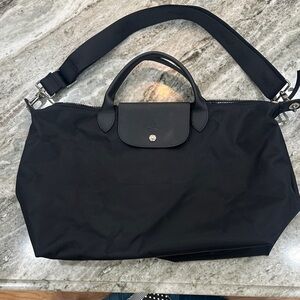 Longchamp Black Nylon Convertible Tote with Leather Trim